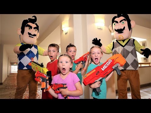 Nerf Battle: Payback Time vs Twin Hello Neighbor Part 3 (Trinity and Beyond Saves the Day)