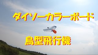 【ラジコン飛行機】ダイソーカラーボードで作った鳥型飛行機　初飛行