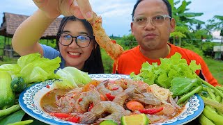 ตำซั่วทะเลดอง2สหาย กุ้งตัวใหญ่ๆ หอยโฮตาเตะตัวใหญ่ๆแน่นๆ น้องจาลองกินคำใหญ่แบบลุง|เขยอุบล คนกาฬสินธุ์