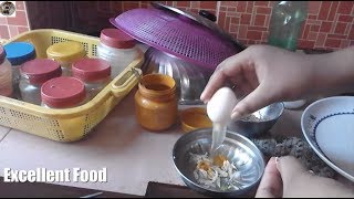 Domestic egg lentil onion turmeric onions yellow salt and oil | Make the domestic egg fried .