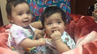 little cute twins fighting each other with grandma..!!!