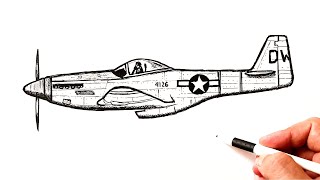 How to draw a fighter aircraft P-51 Mustang