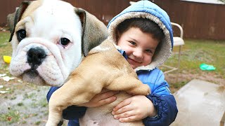 CALEB & FUNNY PUPPY PLAY OUTSIDE IN MUDDY PUDDLES!