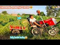 Homemade mini tractor pulling fully loaded trolley of grass | diy mini tractor |