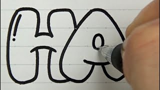 How to Draw Happy in Bubble Letters - Write Happy in Graffit Letters