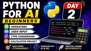 Python for AI Beginners | Day 2 | Operators, User Input, Type Conversion & Calculator Project