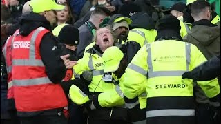 Moment female steward at Celtic v Rangers clash left distraught after being injured in Green Brigade
