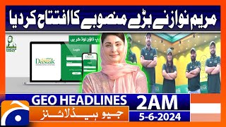 CM Maryam Nawaz launches - Maryam Ki Dastak App | Geo News at 2 AM Headlines | 5th June 2024