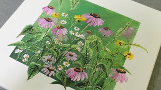 Wild Flowers Acrylic Painting for Beginners || Step-by-Step || Daisy Painting