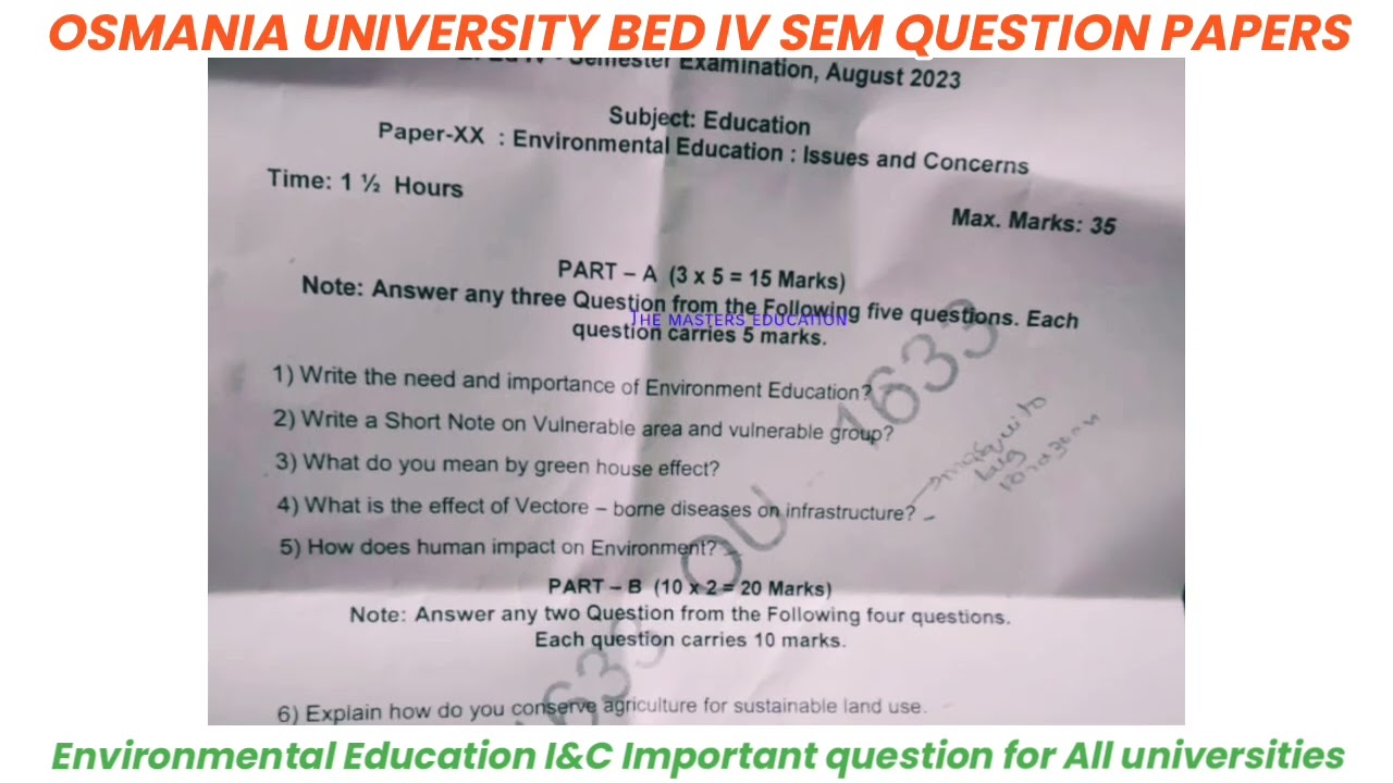 OSMANIA UNIVERSITY BED SEMESTER WISE PREVIOUS QUESTION PAPERS ...