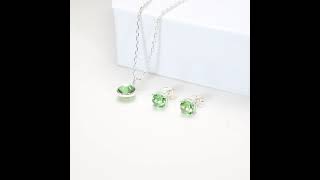 August (Peridot) Birthstone Necklace \u0026 Earrings Set Created with Zircondia® Crystals