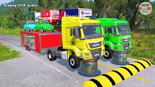 Double Flatbed Trailer Truck vs speed bumps|Busses vs speed bumps|Beamng Drive|1022