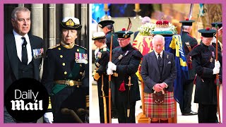Queen Elizabeth II's children surround coffin: King Charles III, Prince Andrew, Princess Anne