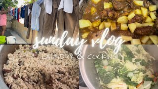 SUNDAY VLOG : Laundry + Cooking Jamaican Rice and Peas with Fricassee Chicken