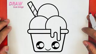 HOW TO DRAW A CUTE ICE CREAM, STEP BY STEP , DRAW CUTE THINGS