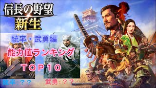 [信長の野望・新生]　能力値ランキングＴＯＰ１０　　統率・武勇編