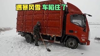 The truck got stuck in the snow during a blizzard