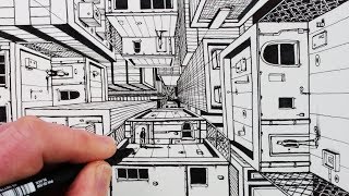 How To Draw 1-Point Perspective: Draw 3D Buildings