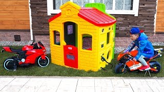 Senya builds a new house gas station for mini bike