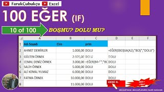 EXCEL EĞER (IF) - 10 OF 100 - BOŞMU? DOLUM- MU?