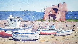 Watercolor Tutorial - Subscriber Suggestion - Boats in an Italian Landscape by Tim Wilmot #38