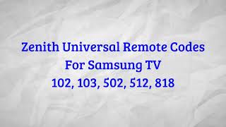 Zenith Universal Remote Codes