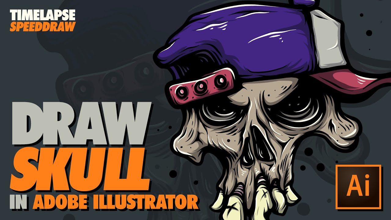 Drawing Skull In Adobe Illustrator Timelapse Speed Draw Youtube