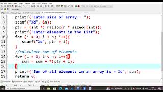 26.C program to perform sum of array elements using pointers | C Programming Language LAB | PPS LAB