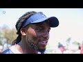 Jaylon Smith talks with the media after morning walk-through