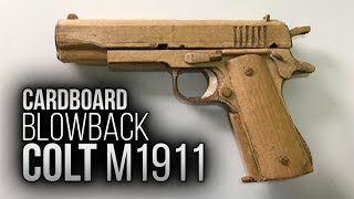 How to make CARDBOARD Colt M1911 with BLOWBACK - EASY / Como fazer pistola de papelão com blowback