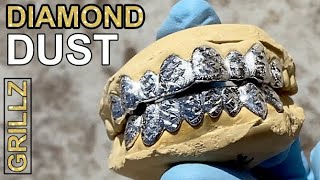 Custom Grillz 925 Sterling Silver Diamond Dust Diamond Cut Teeth Grills Set