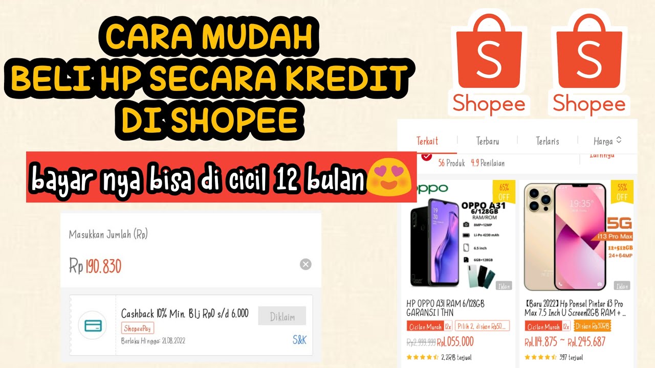 CARA KREDIT HP DI SHOPEE - Bayar Nyicil 12 Bulan - YouTube