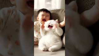 Fun with baby cat and baby #shortsfeed #shortsvideo #smilesonface #viralvideo #cat   #funniestvideo