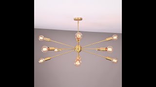 12 Lights Sputnik Chandelier Bare Bulb Pendant Ceiling Light made of full Brass by Brass Leaf Studio