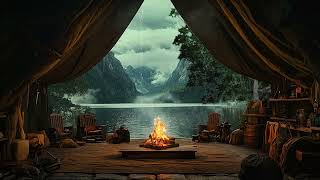 Cozy Porch Ambience: Intense Rain and Fireplace Sounds for Restful Sleep and Relaxation