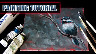 Easy Oil painting Tutorial - Chickadee Full Painting Lesson