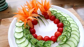 Beautiful Cucumber Garnish & Carrot Flower Design