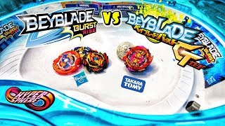 Big Bang Genesis vs Beyblade Burst Rise Wave 2 Starters in Hasbro's Vertical Drop Beystadium!