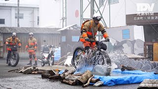 ファットバイクで「消防バイク先行隊」発足訓練 名西消防組合消防本部（徳島県石井町）