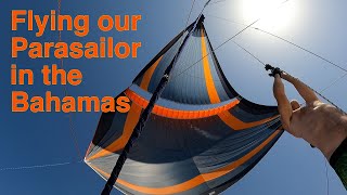 Flying our Parasailor in the Exumas on our Leopard 45 Catamaran. E34