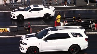Hellcat Durango vs Camaro ZL1 and Mustangs - 1/4 Mile Drag Races