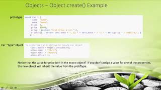 Object Creation Functions, Inheritance, Properties, Methods, Instantiation