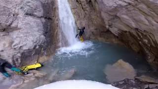 Canyoning the Pra Reboul (35 meter Rappel, Difficulty v5a4IV)