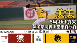 【漁夫二軍精華】20230427 海沃樂天 vs 中信兄弟 - 陳子豪三分砲開轟上壘率百分百！鄭浩均5局先發4三振1責失！