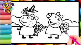 Draw and Color Peppa Pig and Suzy Sheep Mermaids || Drawing and Coloring peppa pig For Children