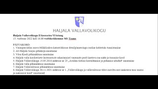 Haljala vallavolikogu istung 6 - 15.02.2022