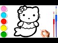 Cute Hello kitty Mermaid Fish drawing for kids and toddlers