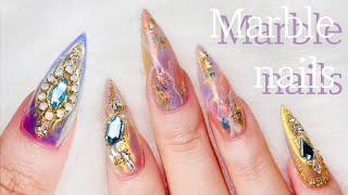 Colorful marble nail art🧡 nail extension / powder nail / asmr