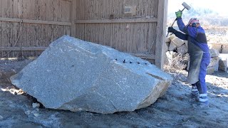 Amazing Transformation of a Gigantic Stone into Perfect Granite Cubes for Building Roads!