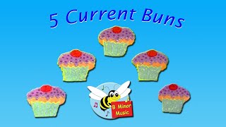 5 current buns in a bakers shop